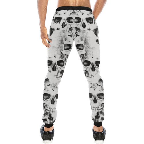 cloudy Skulls B&W by JamColors Men's All Over Print Sweatpants (Model L11)