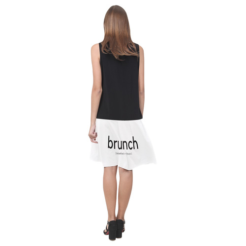 Womens Sleeveless Dress Black White Sunday Brunch by Tell3People Sleeveless Splicing Shift Dress(Model D17)