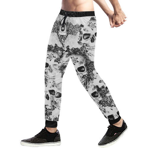 cloudy Skulls B&W by JamColors Men's All Over Print Sweatpants (Model L11)