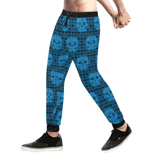 skulls and hearts, aqua by JamColors Men's All Over Print Sweatpants (Model L11)