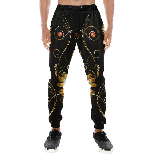 Flowers in golden colors Men's All Over Print Sweatpants (Model L11)