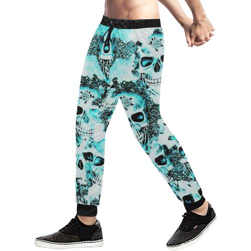 cloudy Skulls white aqua by JamColors Men's All Over Print Sweatpants (Model L11)