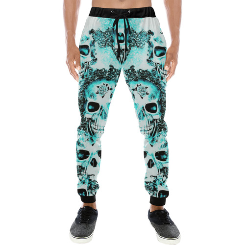 cloudy Skulls white aqua by JamColors Men's All Over Print Sweatpants (Model L11)