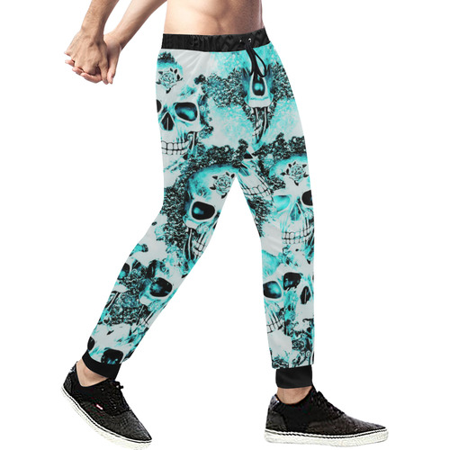 cloudy Skulls white aqua by JamColors Men's All Over Print Sweatpants (Model L11)