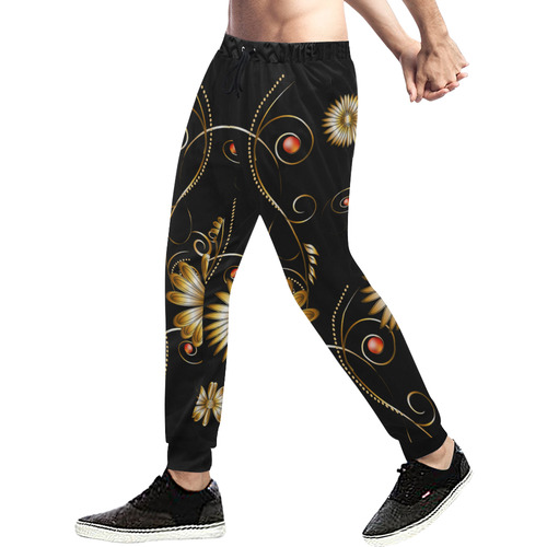 Flowers in golden colors Men's All Over Print Sweatpants (Model L11)