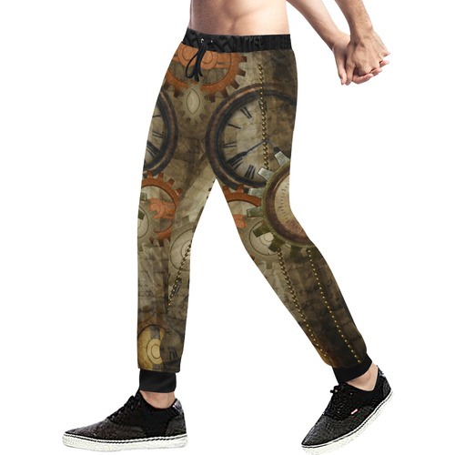 Steampunk, wonderful noble desig, clocks and gears Men's All Over Print Sweatpants (Model L11)