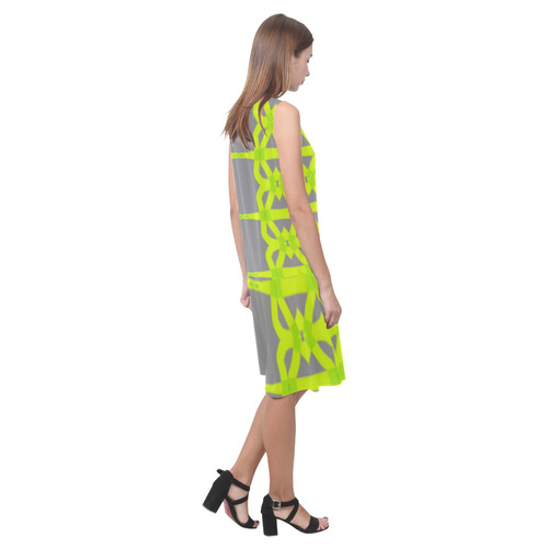 Womens Gray Lime Green by Tell3People Sleeveless Splicing Shift Dress(Model D17)