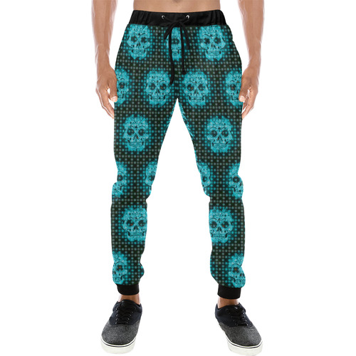 skulls and dotts,aqua by JamColors Men's All Over Print Sweatpants (Model L11)