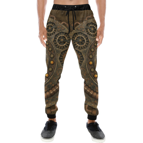 Steampunk clock, cute giraffe Men's All Over Print Sweatpants (Model L11)