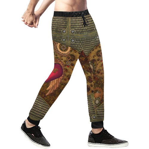 Steampunk, heart with wings Men's All Over Print Sweatpants (Model L11)