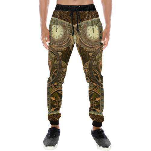 Steampunk clocks and gears Men's All Over Print Sweatpants (Model L11)