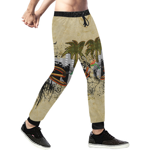 Surfing, surfdesign with surfboard and palm Men's All Over Print Sweatpants (Model L11)