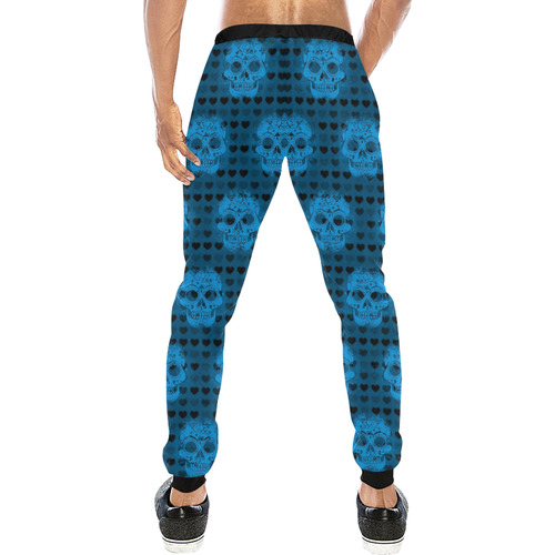 skulls and hearts, aqua by JamColors Men's All Over Print Sweatpants (Model L11)