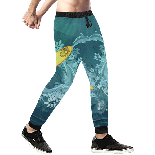 Sport, surfboard with dolphin Men's All Over Print Sweatpants (Model L11)