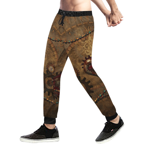 Steampunk, noble design clocks and gears Men's All Over Print Sweatpants (Model L11)