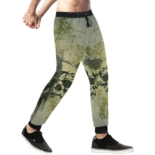 Green skull Men's All Over Print Sweatpants (Model L11)