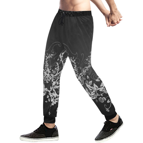 Flowers in black and white Men's All Over Print Sweatpants (Model L11)