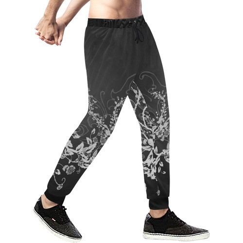 Flowers in black and white Men's All Over Print Sweatpants (Model L11)