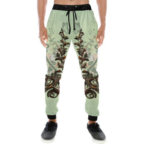 Flower power on soft green background Men's All Over Print Sweatpants (Model L11)