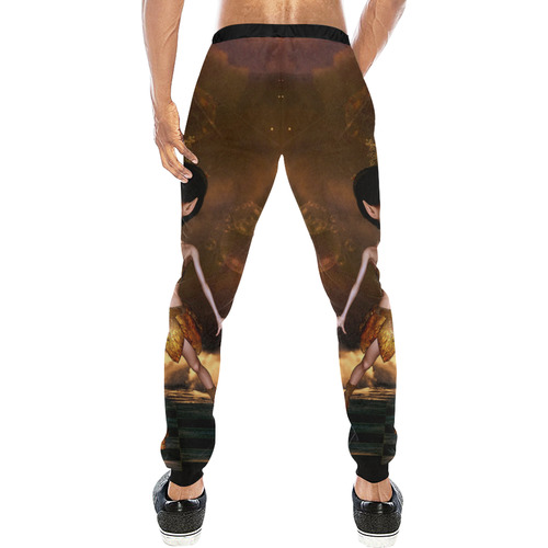 Sweet steampunk girl on the beach Men's All Over Print Sweatpants (Model L11)