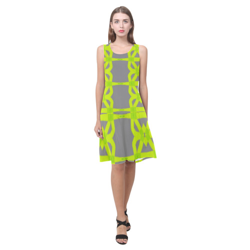 Womens Gray Lime Green by Tell3People Sleeveless Splicing Shift Dress(Model D17)