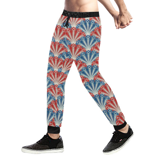 feather pattern, blue red by JamColors Men's All Over Print Sweatpants (Model L11)