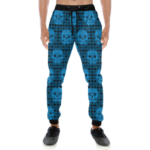 skulls and hearts, aqua by JamColors Men's All Over Print Sweatpants (Model L11)