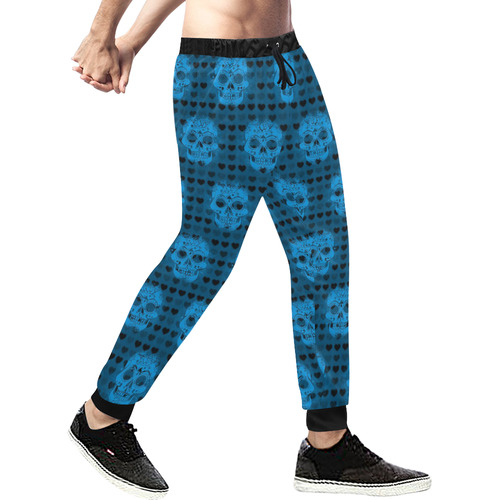 skulls and hearts, aqua by JamColors Men's All Over Print Sweatpants (Model L11)