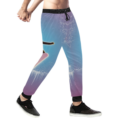 Snowboarding, snowflakes and ice Men's All Over Print Sweatpants (Model L11)