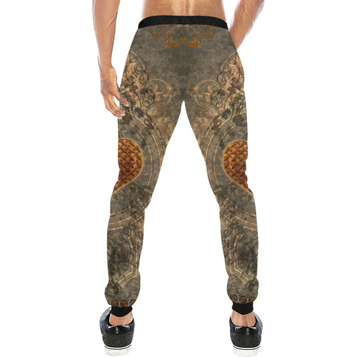 Steampuink, rusty heart with clocks and gears Men's All Over Print Sweatpants (Model L11)