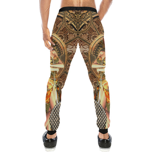 Steampunk lady with gears and clocks Men's All Over Print Sweatpants (Model L11)