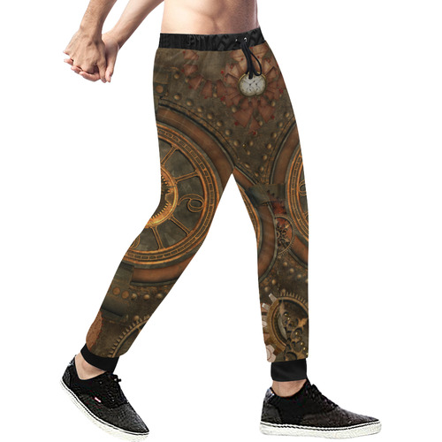 Steampunk, wonderful vintage clocks and gears Men's All Over Print Sweatpants (Model L11)