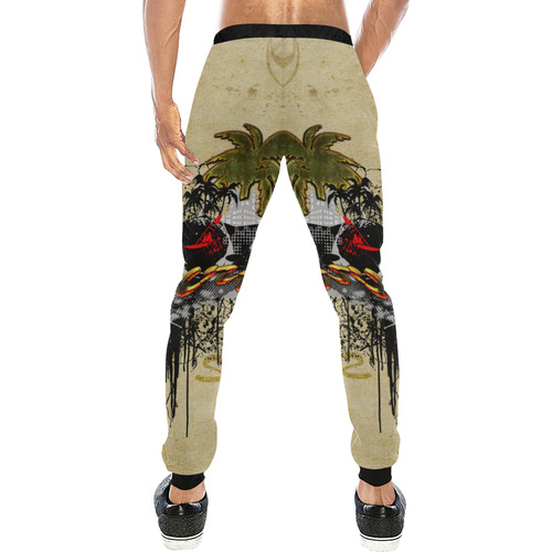 Surfing, surfdesign with surfboard and palm Men's All Over Print Sweatpants (Model L11)