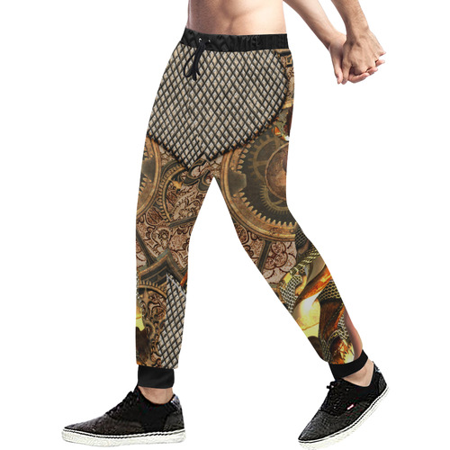 Steampunk lady with gears and clocks Men's All Over Print Sweatpants (Model L11)