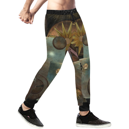 Steampunk, rusty metal and clocks and gears Men's All Over Print Sweatpants (Model L11)