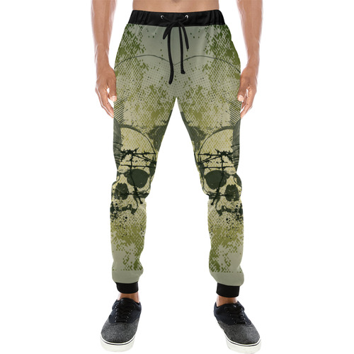 Green skull Men's All Over Print Sweatpants (Model L11)
