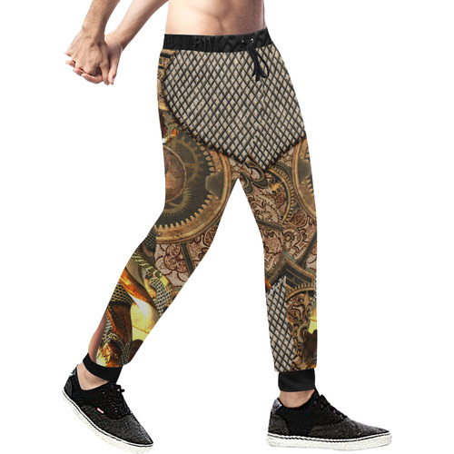 Steampunk lady with gears and clocks Men's All Over Print Sweatpants (Model L11)