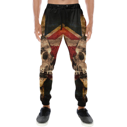 Grunge Skull and British Flag Men's All Over Print Sweatpants (Model L11)