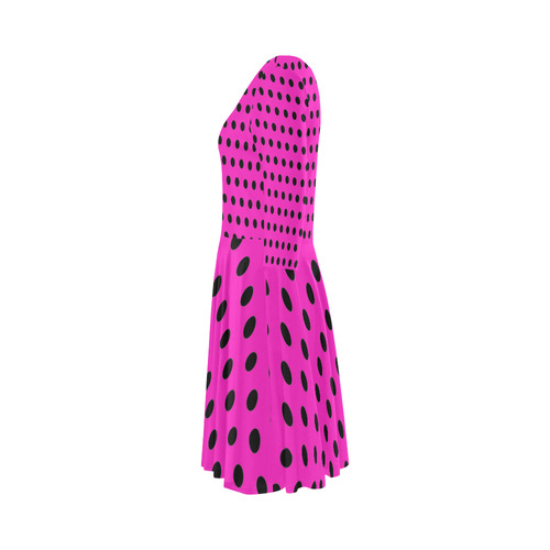 Hot Pink Black Polka Dots Elbow Sleeve Ice Skater Dress (D20)