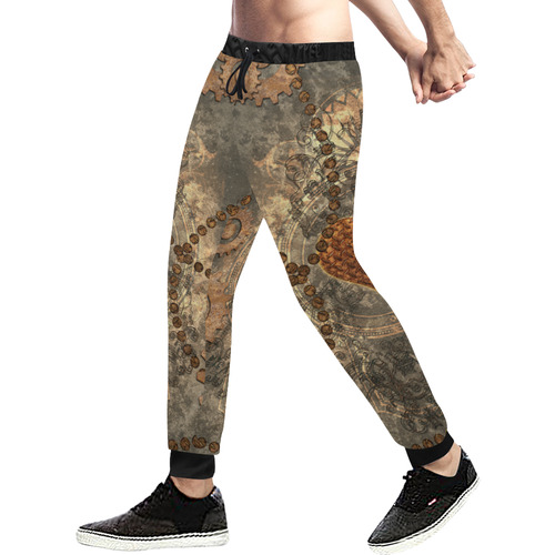 Steampuink, rusty heart with clocks and gears Men's All Over Print Sweatpants (Model L11)