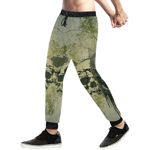 Green skull Men's All Over Print Sweatpants (Model L11)