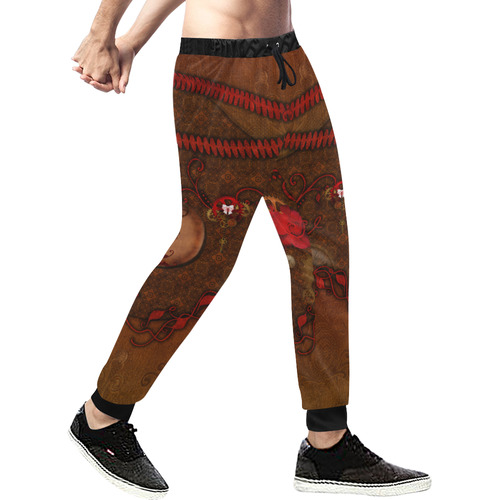 Steampunk heart with roses, valentines Men's All Over Print Sweatpants (Model L11)