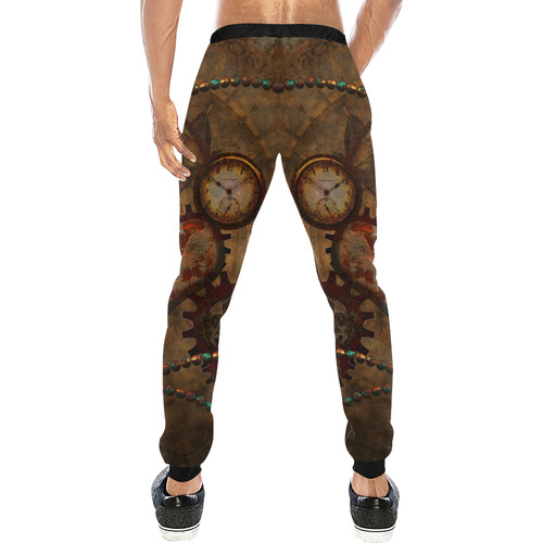 Steampunk, noble design clocks and gears Men's All Over Print Sweatpants (Model L11)
