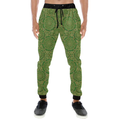 Stars in the wooden forest night in green Men's All Over Print Sweatpants (Model L11)