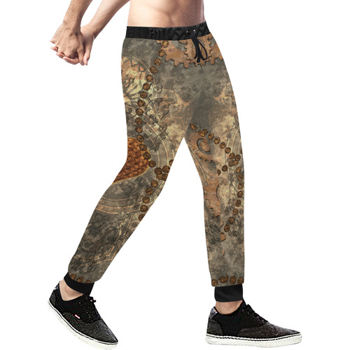 Steampuink, rusty heart with clocks and gears Men's All Over Print Sweatpants (Model L11)