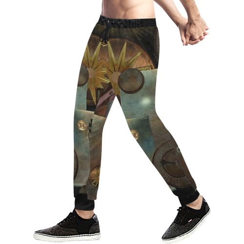 Steampunk, rusty metal and clocks and gears Men's All Over Print Sweatpants (Model L11)