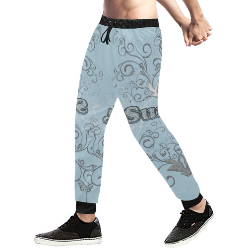 Surfboarder with decorative floral elements Men's All Over Print Sweatpants (Model L11)