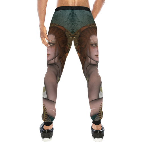 The steampunk lady with awesome eyes, clocks Men's All Over Print Sweatpants (Model L11)