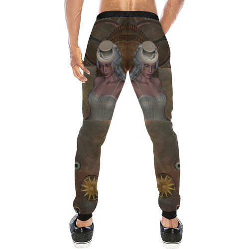 Steampunk, rusty metal and clocks and gears Men's All Over Print Sweatpants (Model L11)