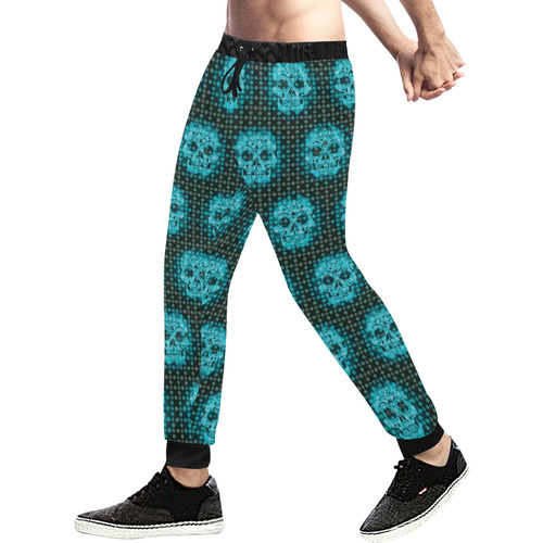 skulls and dotts,aqua by JamColors Men's All Over Print Sweatpants (Model L11)